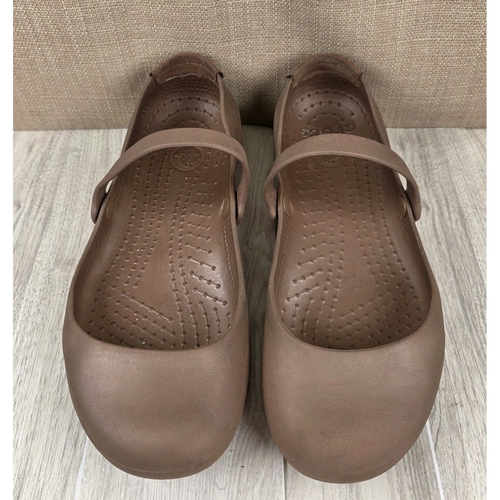 Crocs Brown Alice Mary Janes Loafers Top Strap Slip Resistant Shoes Womens Sz 6